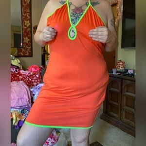 Orange and neon green bodycon party dress